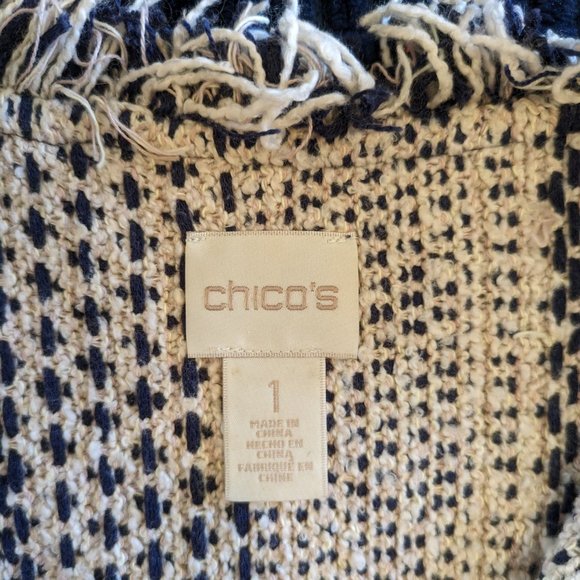 Chico’s cardigan wrap (no buttons) navy/cream Sz 1 (S) - Picture 8 of 9